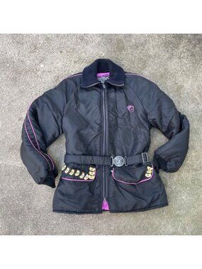 Vintage 70s Arctic Cat Jacket Womens L Black Belted Patches Streetwear Blokette